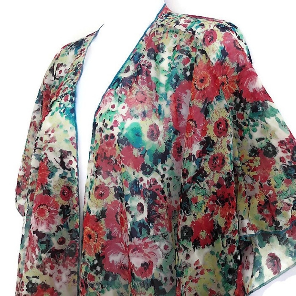 Band of Gypsies Cape Flyaway Kimono Cover Up Floral Cottagecore Open Front M - Picture 3 of 6